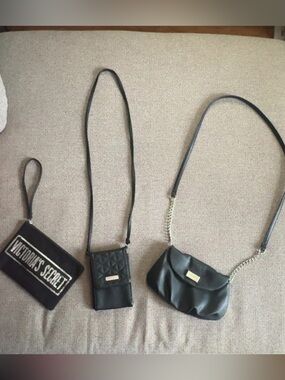 Victoria's Secret Black Wristlet and Two Black Crossbody Bags Set